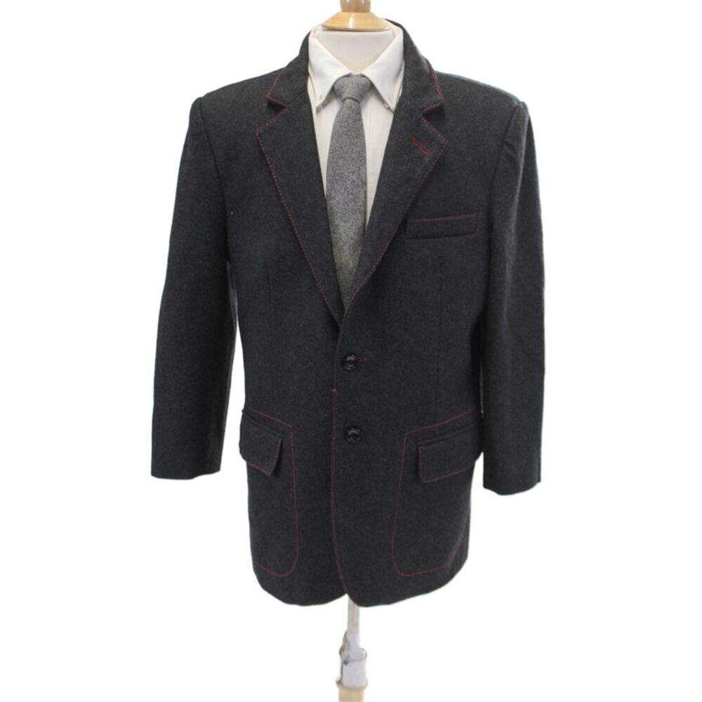 Biarelli Mens Wool Two Button Long Sleeve Lined Coat Dark Gray Size L